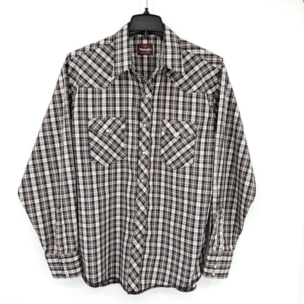 Vintage Wrangler Pearl Snap Shirt Western Cowboy Rodeo Grunge Polyester Mens XL